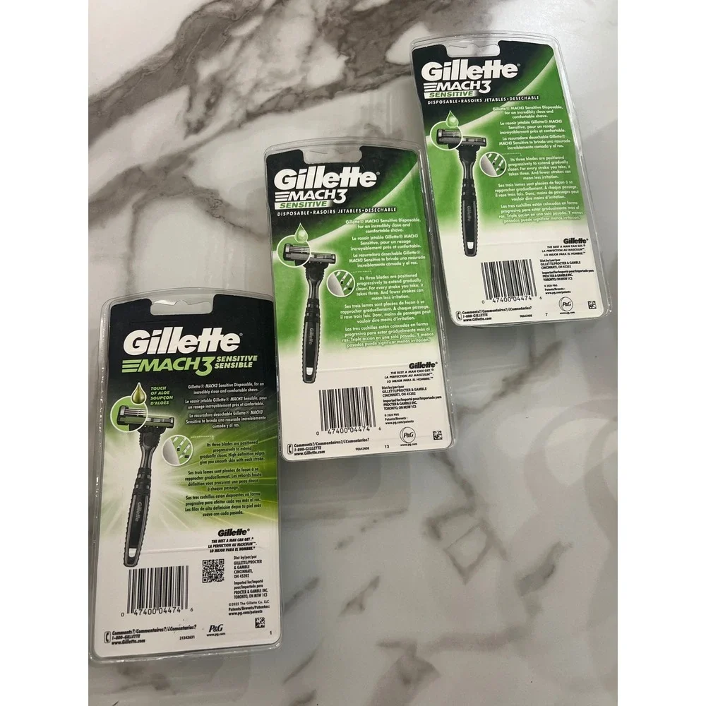 Gillette Mach3 Sensitive Disposable Razors 3 Packs of 3 Count Total 9 Razors